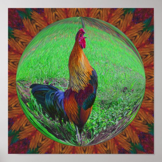 Rooster Crowing Abstrakt Nature Art Poster (Vorne)