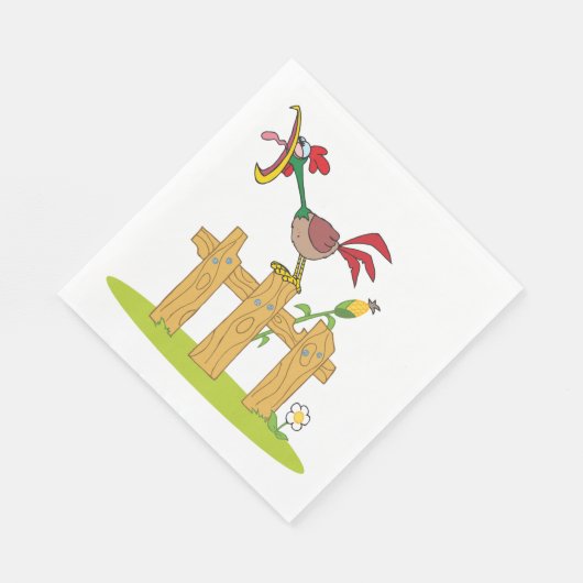 Rooster Crowing auf dem Zaun Napkins Serviette (Ecke)