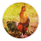 Rooster Crowing Farm Tier Abstrakt Keramikknauf (Vorderseite)