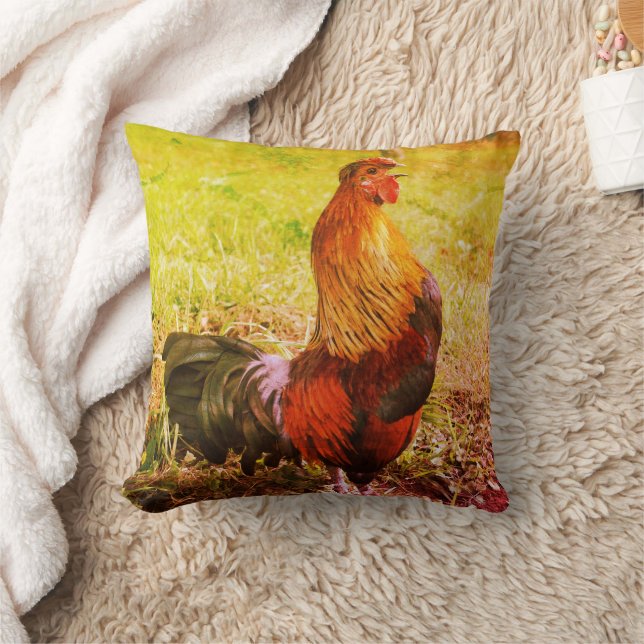 Rooster Crowing Farm Tier Abstrakt Kissen (Decke)