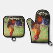 Rooster Crowing Farm Tier Personalisiert Ofenhandschuh & Topflappen-Set (Vorderseite)