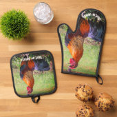Rooster Crowing Farm Tier Personalisiert Ofenhandschuh & Topflappen-Set (Oben Unten)