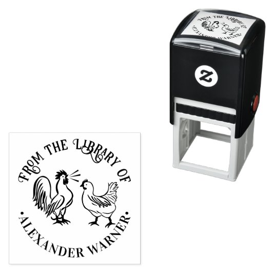 Rooster Crowing & Hen #4 Bibliotheksname Permastempel (Beispiel)