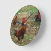 Rooster Crowing Runde Wanduhr (Winkel)