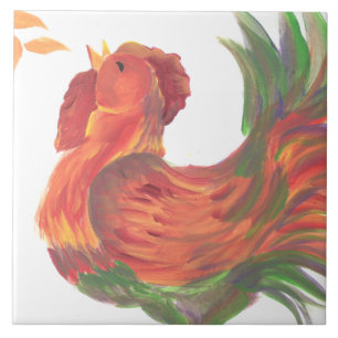 Rooster Crowing Tile Trivet Fliese