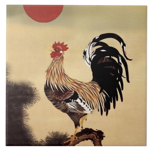 Rooster Crowing von Ito Jakuchu Fliese (Vorderseite)