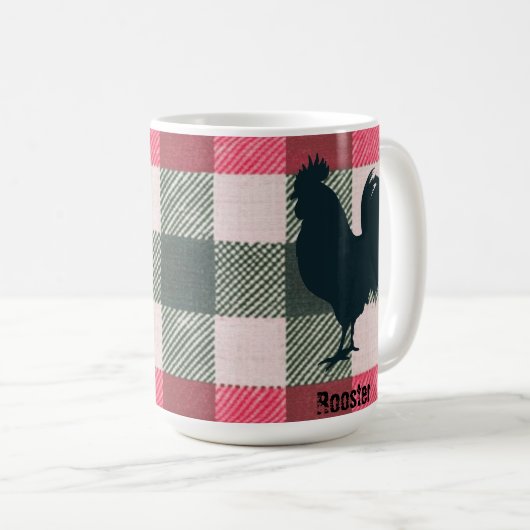 Rooster Customizable Gingham Farmhouse Kaffeetasse (VorderseiteRechts)
