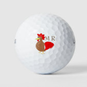 Rooster Design Mit Monogramm Golfball (Vorderseite)