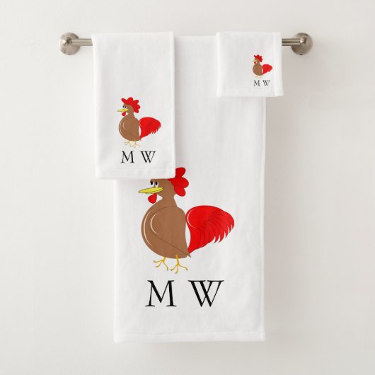 Rooster Design Monogrammed Badhandtuch Set (Insitu)