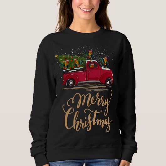 Rooster Driving Christmas Tree Red Truck Rooster X Sweatshirt (Vorderseite)