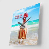 Rooster Dude Chillin' at Beach in Swim Trunks Quadratische Wanduhr (Winkel)