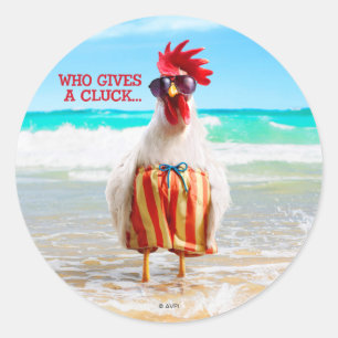 Rooster Dude Chillin' at Beach in Swim Trunks Runder Aufkleber