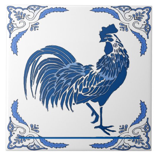 Rooster, Dutch Delft Look Fliese (Vorderseite)