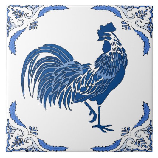 Rooster, Dutch Delft Look Keramik Tile Fliese (Vorderseite)