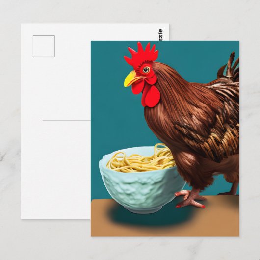 Rooster Eating Spaghetti Postkarte (Vorne/Hinten)