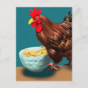 Rooster Eating Spaghetti Postkarte