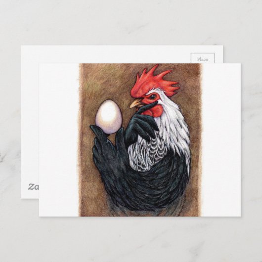 Rooster Egg Zeichnend Hühnerweih Postkarte (Vorne/Hinten)