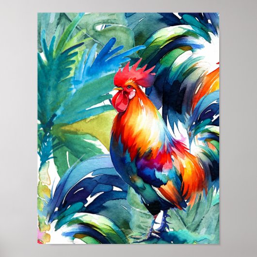 Rooster farbenfrohe Wasserfarbe Poster (Vorne)