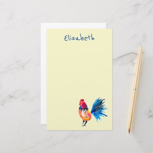Rooster farbige Aquarellbilder Briefpapier (Vorderseite/Rückseite Beispiel)