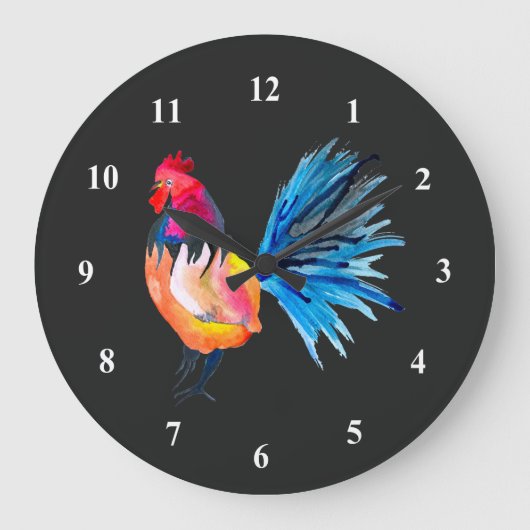 Rooster farbige Aquarellbilder Große Wanduhr (Vorderseite)
