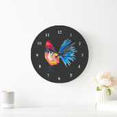 Rooster farbige Aquarellbilder Große Wanduhr (Zuhause)