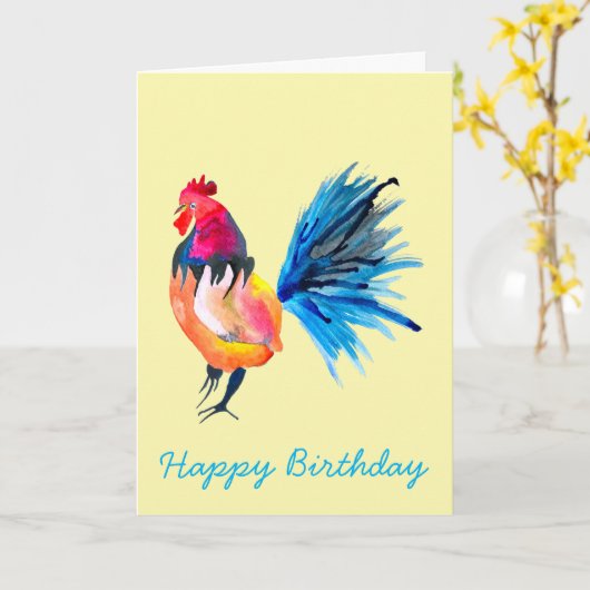 Rooster farbige Aquarellbilder Karte (Gelbe Blume)