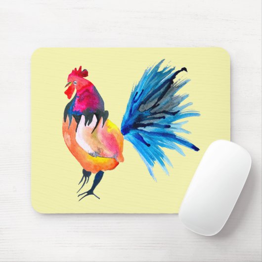 Rooster farbige Aquarellbilder Mousepad (Mit Mouse)