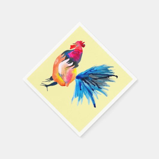 Rooster farbige Aquarellbilder Serviette (Ecke)