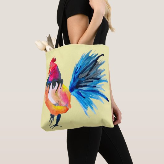 Rooster farbige Aquarellbilder Tasche (Von Nahem)