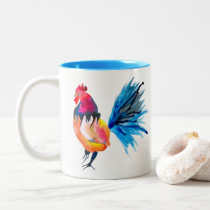 Rooster farbige Aquarellbilder Zweifarbige Tasse