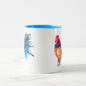 Rooster farbige Aquarellbilder Zweifarbige Tasse (Mittel)