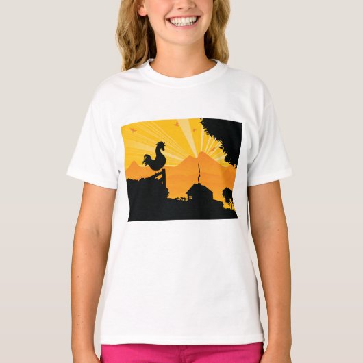 Rooster Farm Landscape Girls T - Shirt (Vorderseite)