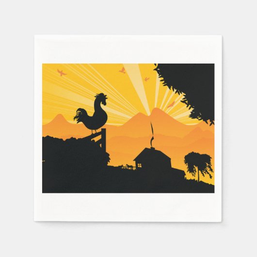 Rooster Farm Landschaftspapier Napkins Serviette (Vorderseite)