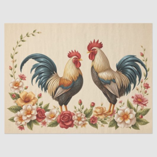 Rooster Floral Design Seidenpapier (Vorderseite)