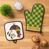 "Rooster" Folklore Art Custom Ofenhandschuh & Topflappen-Set (Oben Unten)