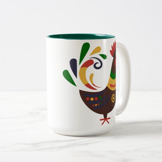 "Rooster" Folklore Art Custom Zweifarbige Tasse (VorderseiteRechts)
