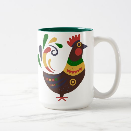 "Rooster" Folklore Art Custom Zweifarbige Tasse (Rechts)