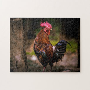 Rooster & Forest Hintergrund Hütte Naturlandschaft Puzzle