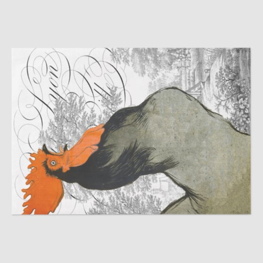Rooster French Script Farm Country Decoupage Seidenpapier (Vorderseite)