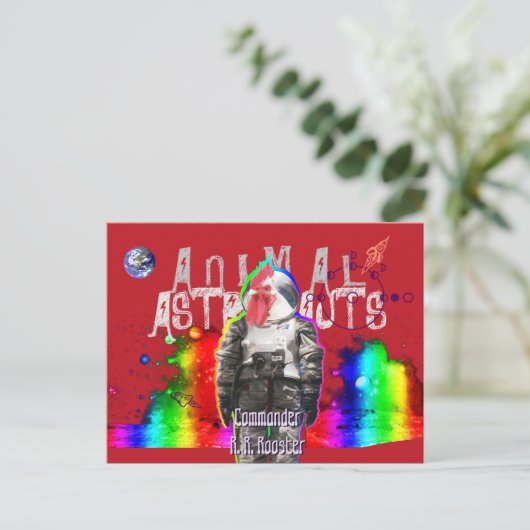 Rooster für Tierastronauten Postkarte (Stehend Vorderseite)