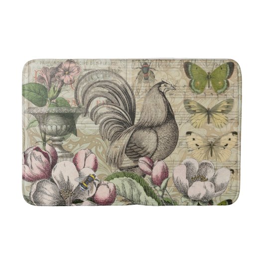 Rooster Garden Blumen Butterfly Art Badematte (Vorderseite)