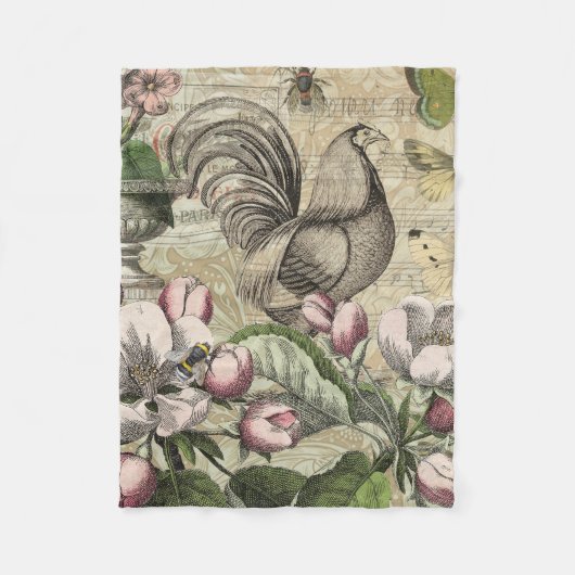 Rooster Garden Blumen Butterfly Art Fleecedecke (Vorderseite)