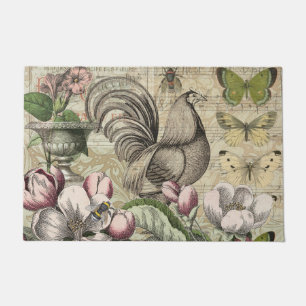 Rooster Garden Blumen Butterfly Art Fußmatte