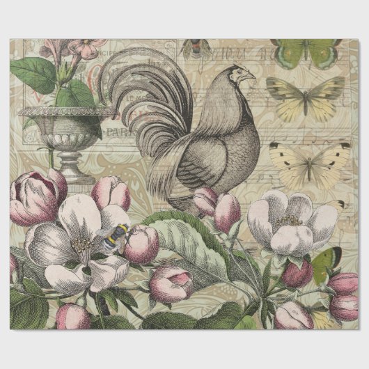 Rooster Garden Blumen Butterfly Art Geschenkpapier (Flach)