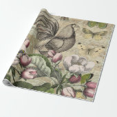 Rooster Garden Blumen Butterfly Art Geschenkpapier (Ungerollt)