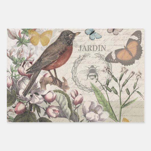 Rooster Garden Blumen Butterfly Art Geschenkpapier Set (Vorderseite 3)