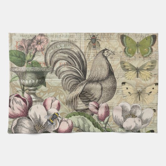 Rooster Garden Blumen Butterfly Art Geschirrtuch (Horizontal)