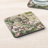 Rooster Garden Blumen Butterfly Art Getränkeuntersetzer (Linke Seite)