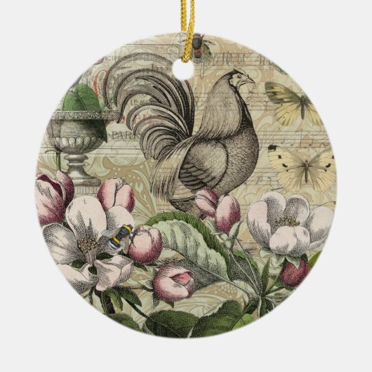 Rooster Garden Blumen Butterfly Art Keramik Ornament (Vorne)
