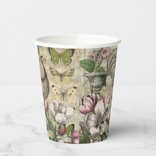 Rooster Garden Blumen Butterfly Art Pappbecher (Links)